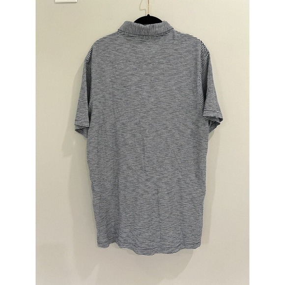 J Crew Indigo Striped Performance Polo Shirt Navy White Striped Men Size Large - Picture 2 of 5